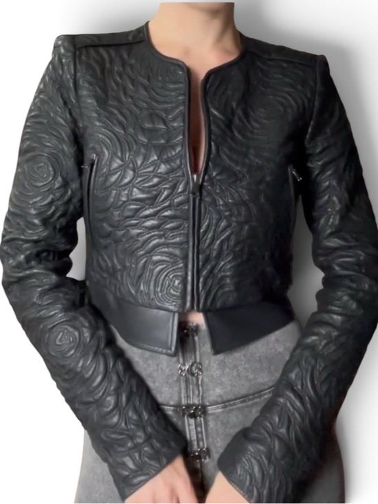 BCBGMaxAzria Jackets & Blazers - BCBG MaxAzria DUKE Cropped Faux Leather Jacket Embossed Rose Pattern MEDIUM